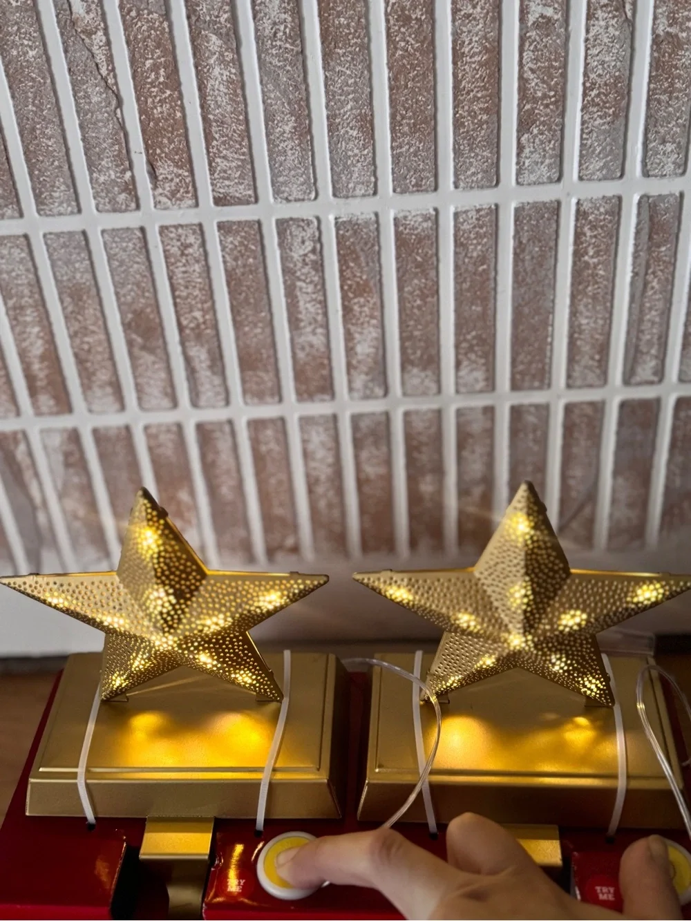 NIB Gold Star Lit Stocking Holders- Set of 2